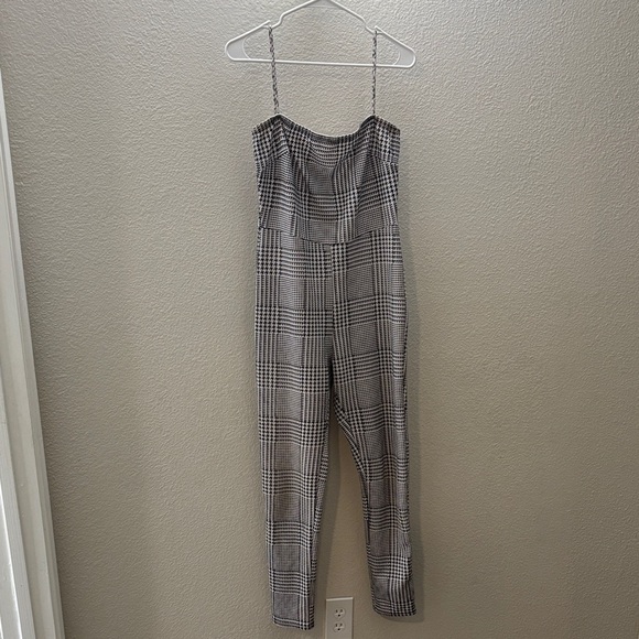 Fashion Nova Pants - Fashion Nova Checkered Jumpsuit - Black and White